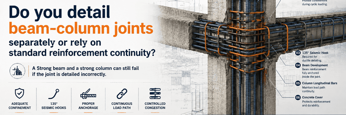 Do you detail beam-column joints separately or rely on standard reinforcement continuity?